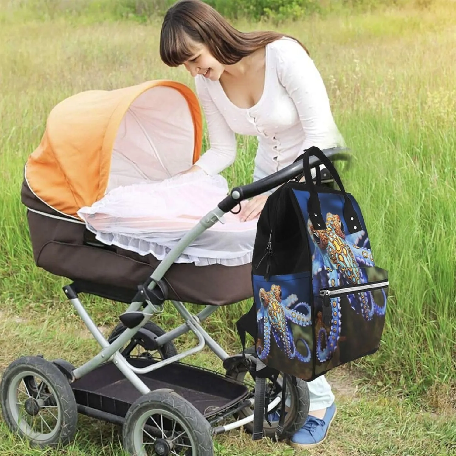 Diaper Bag Nappy Backpack Baby Bag Las Vegas night view Mummy Backpack Multifunction Changing Bags for Travel, Blue Ringed Octopus, One Size