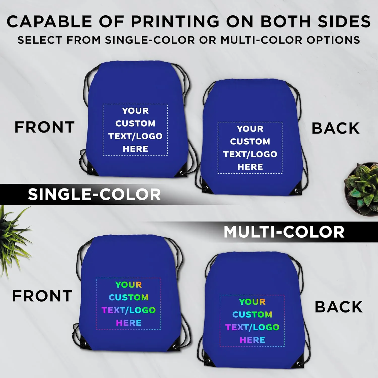 DISCOUNT PROMOS Custom Drawstring Backpack with Blue Trim Set of 50, Personalized Bulk Pack - Water Resistant, Perfect for Gym, Camping, Beach, Outdoor Sports - Blue