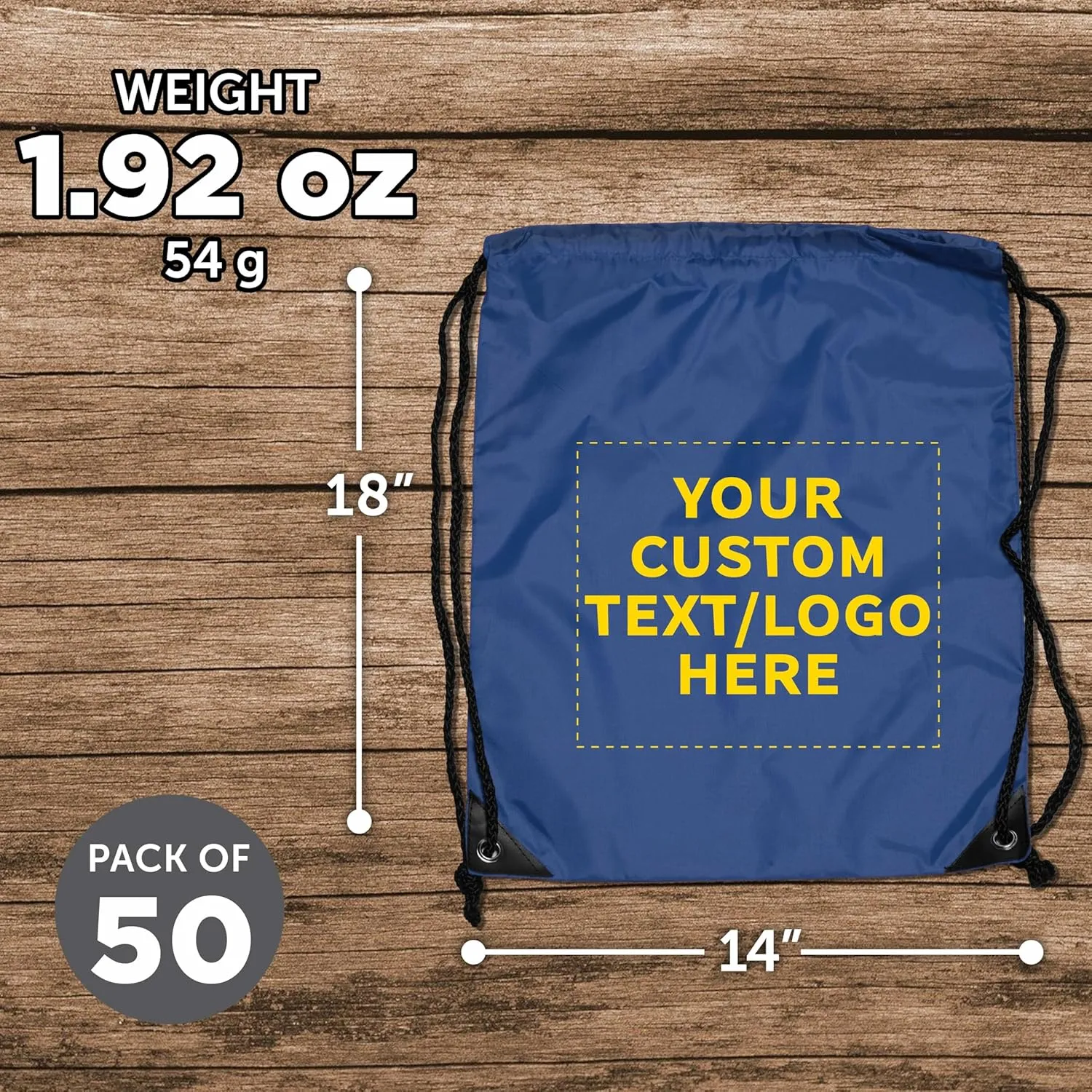 DISCOUNT PROMOS Custom Drawstring Backpack with Blue Trim Set of 50, Personalized Bulk Pack - Water Resistant, Perfect for Gym, Camping, Beach, Outdoor Sports - Blue
