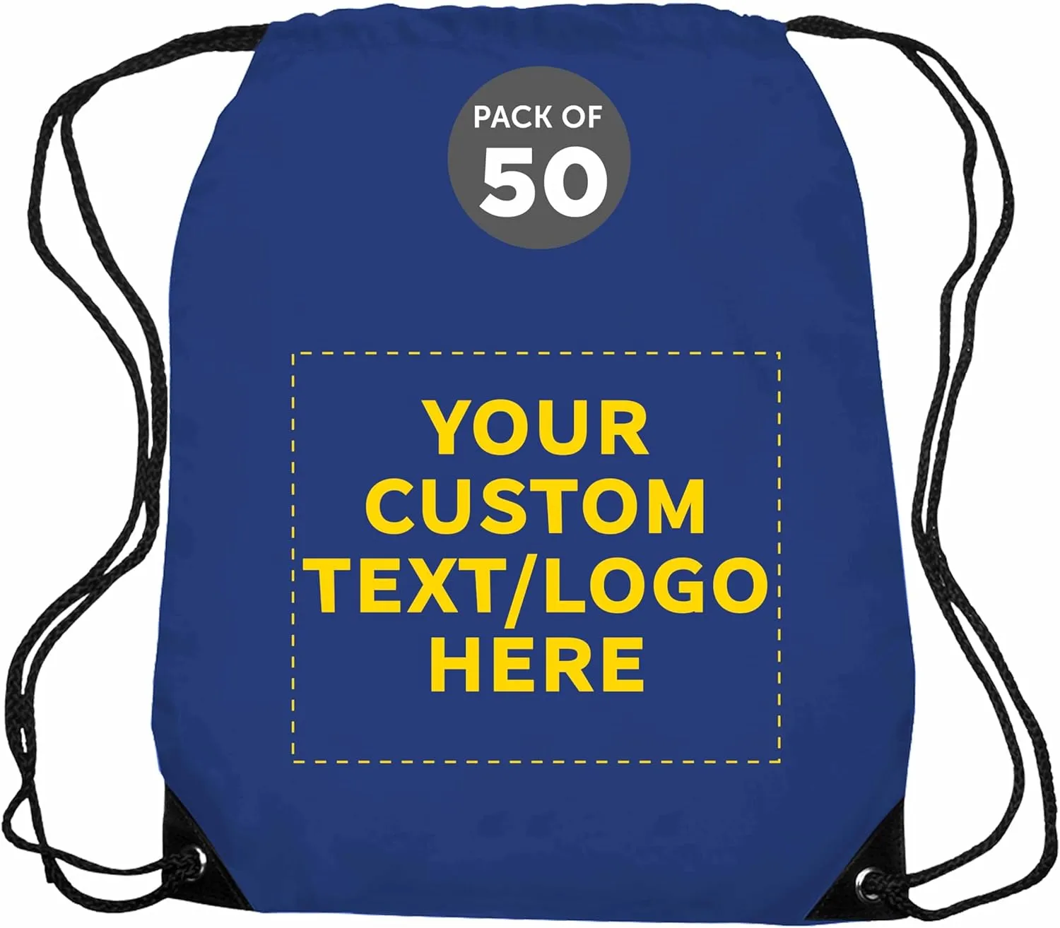 DISCOUNT PROMOS Custom Drawstring Backpack with Blue Trim Set of 50, Personalized Bulk Pack - Water Resistant, Perfect for Gym, Camping, Beach, Outdoor Sports - Blue