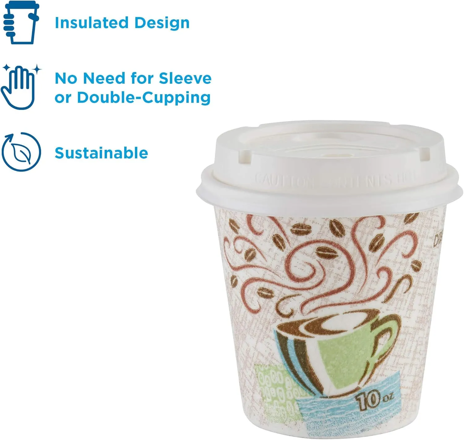 Dixie PerfecTouch 10 oz Insulated Paper Hot Coffee Cup and Lid Set by GP PRO (Georgia-Pacific), Coffee Haze and White, 5310COMBO600, 300 Cups and 300 Lids (50 Cups and Lids Per Pack, 6 Packs Per Case)