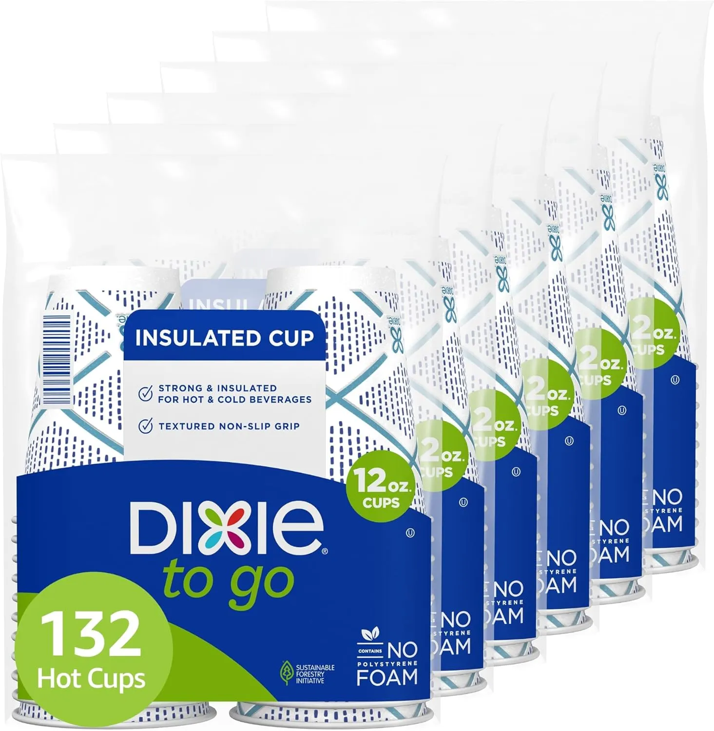 Dixie To Go Paper Coffee Cups, 12 oz, 132 ct, Disposable Insulated Paper Cups for On-The-Go Hot or Cold Beverages