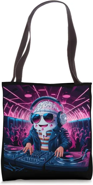 Dj Ice Cream Cone Spinning Records In Nightclub Attire Tote Bag