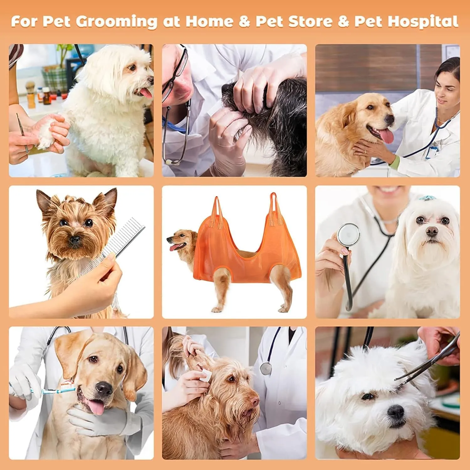 Dog Grooming Hammock Harness for Dog, 12 in 1 Durable Dog Hammock, Breathable Pet Grooming Hammock Helper for Grooming, Hair/Ear/Eye/Teeth Care, Nail Trimming,Orange,L