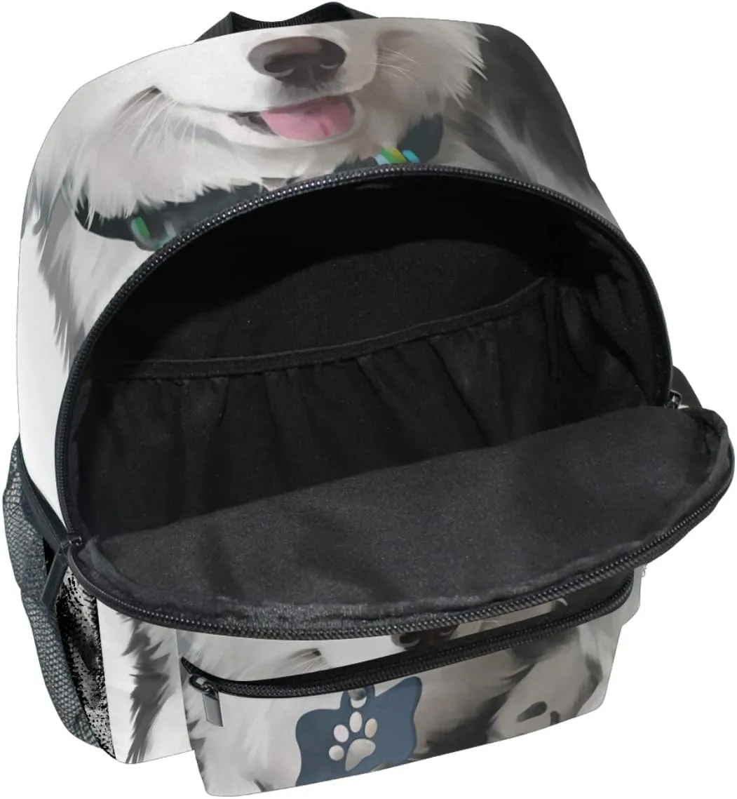 Dog Pattern Backpacks for Kids Girls Boys Cheerful Husky Puppy Preschool Toddler Bookbag with Chest Strap Mini Elementary Kindergarten School Bags
