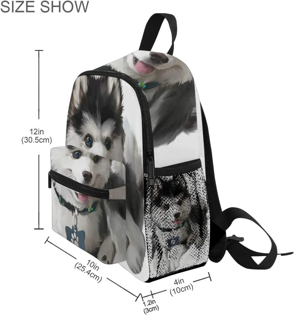 Dog Pattern Backpacks for Kids Girls Boys Cheerful Husky Puppy Preschool Toddler Bookbag with Chest Strap Mini Elementary Kindergarten School Bags