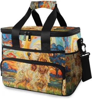 Dog Starry Sky Oil Painting Cooler Bag Insulated Cooler Soft Sided Cooler 24 Can Portable Picnic Bag Large Leakproof Lunch Bag Box for Beach Grocery Camping Travel Car Men Women