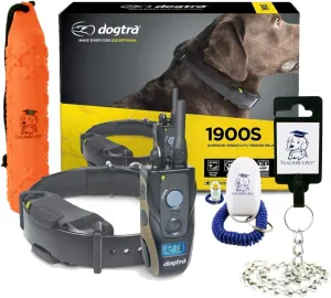 Dogtra 1900S Ergonomic 3/4-Mile IPX9K Waterproof High-Output Remote Dog Training E-Collar with Teacher's Pet Complete Training Kit with Clicker, Stainless Steel Chain Lead and Hunting Dummy Bumper