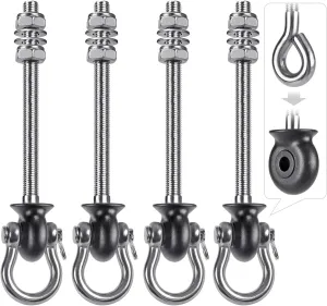 Dolibest Heavy Duty Swing Hangers, Stainless Steel 304 Swing Bolts, 180° Swing, Perfect for Playground, Porch, Yoga, Hammock Chair, Punching Bag - for Wood and Steel Beams, 7.67'' (4Pack)