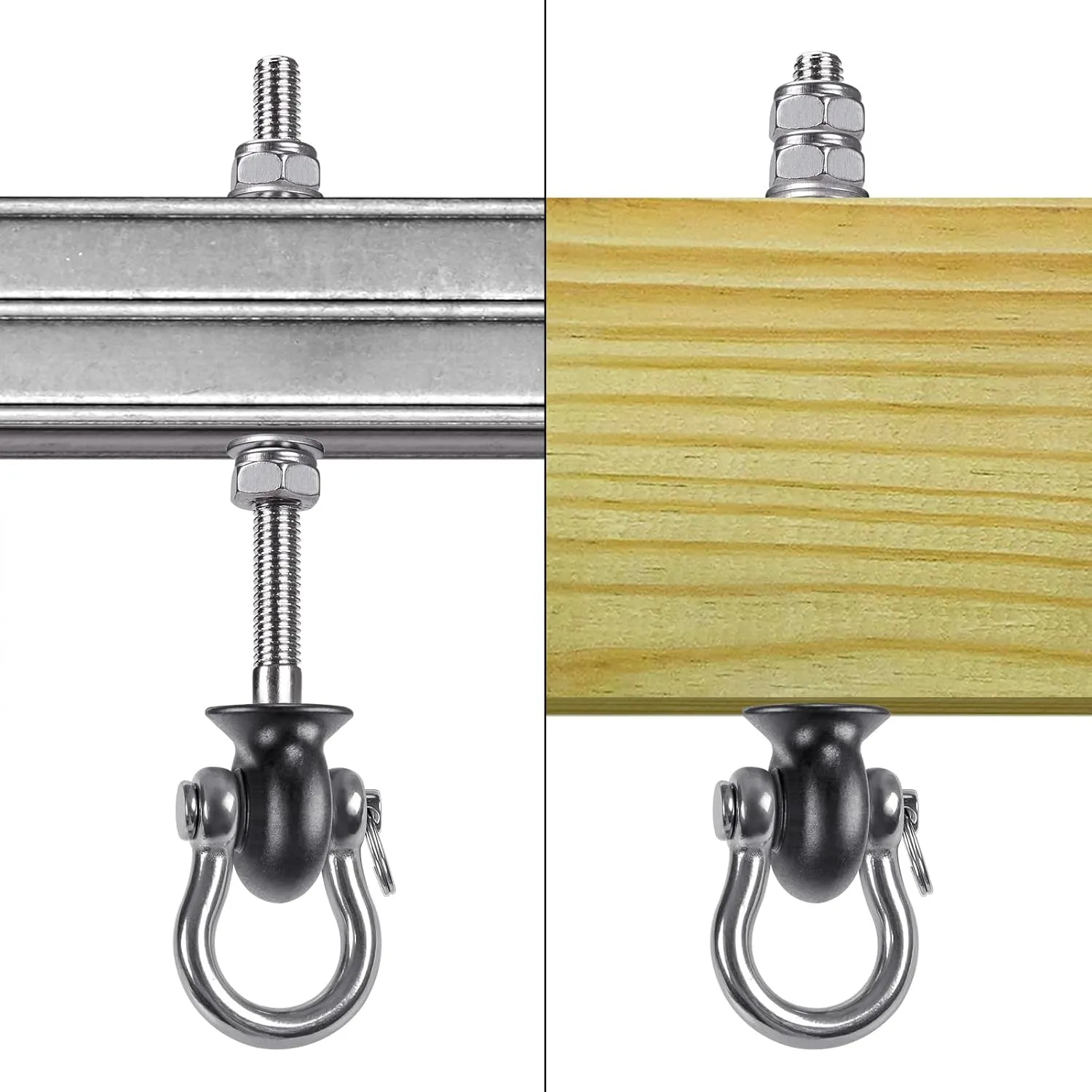 Dolibest Heavy Duty Swing Hangers, Stainless Steel 304 Swing Bolts, 180° Swing, Perfect for Playground, Porch, Yoga, Hammock Chair, Punching Bag - for Wood and Steel Beams, 7.67'' (4Pack)
