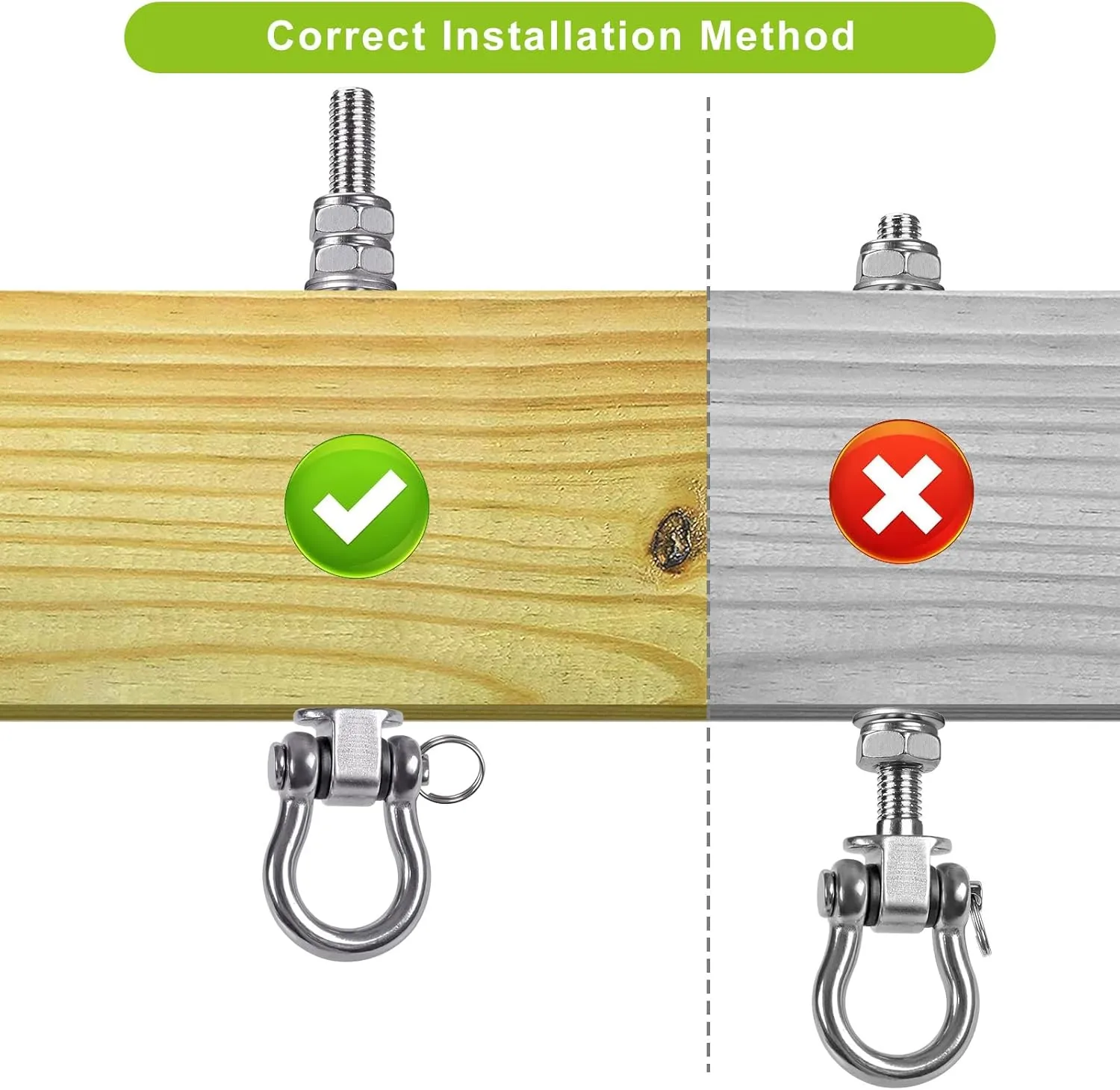 Dolibest Swing Hangers with Bearing - 4 Pack Stainless Steel 304 Hardware Hooks for Wood & Metal Beams, Ideal for Hanging Hammocks, Yoga Swings, Porch Swing, Boxing Bag 1500 LB Capacity - 5'' x M2/5''