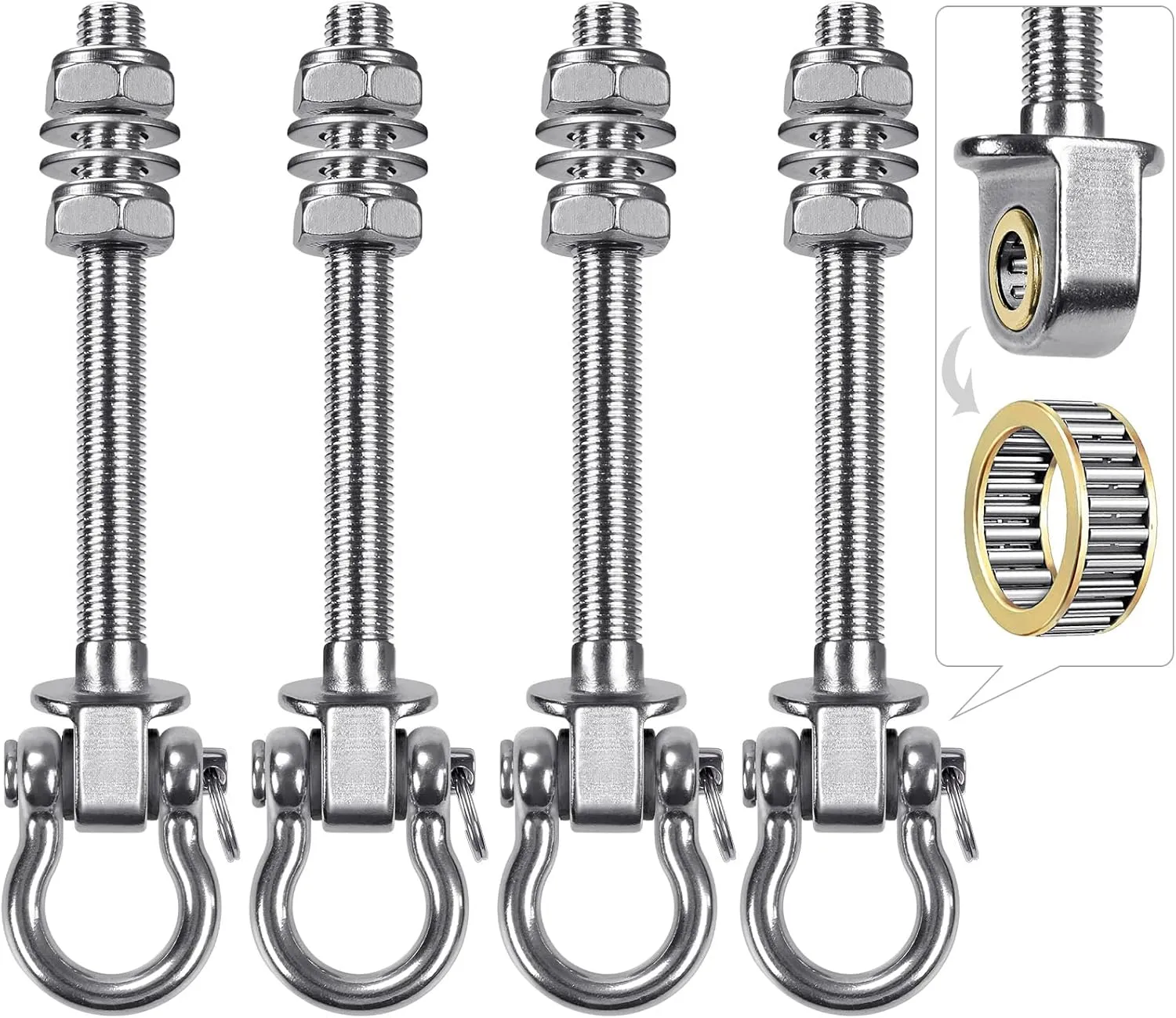 Dolibest Swing Hangers with Bearing - 4 Pack Stainless Steel 304 Hardware Hooks for Wood & Metal Beams, Ideal for Hanging Hammocks, Yoga Swings, Porch Swing, Boxing Bag 1500 LB Capacity - 5'' x M2/5''
