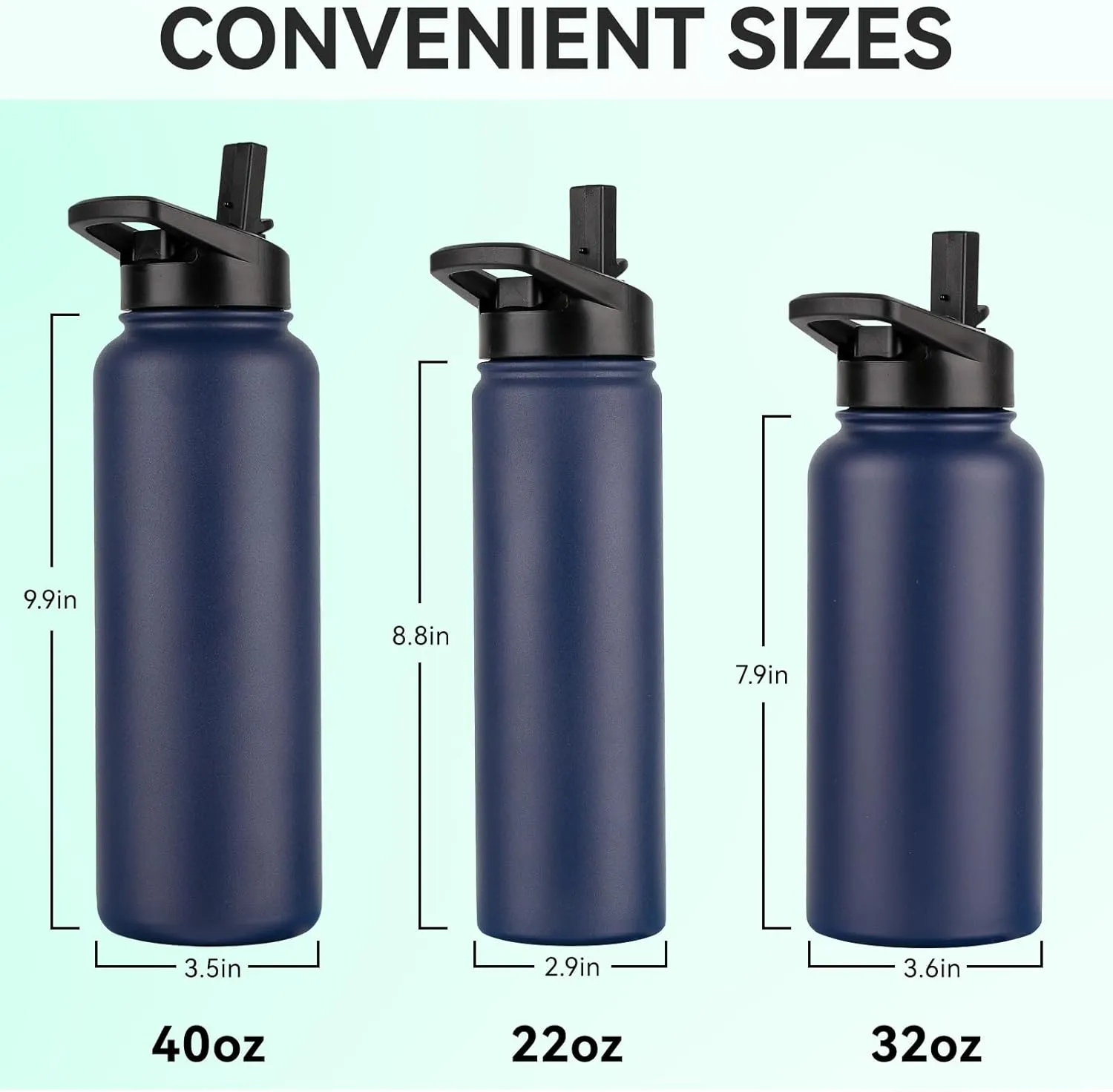 DOMICARE 32 oz Insulated Water Bottle Bulk, Vacuum Insulated Stainless Steel Sports Water Bottle with Straw Lid & Spout Lid, Leakproof, Reusable - Travel, Camping, Bike, Navy Blue (4 Pack)