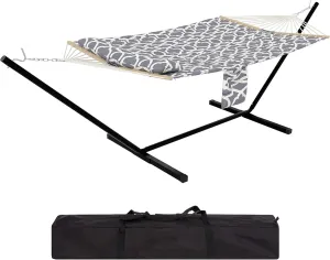Double Hammock with Stand – 475LB Capacity Safety-Enhanced Outdoor w/Anti-Flips Spreader Bar & Quick-Dry Fabric | Backyard, Camping & Poolside Relaxation Hub​​(Stripe)