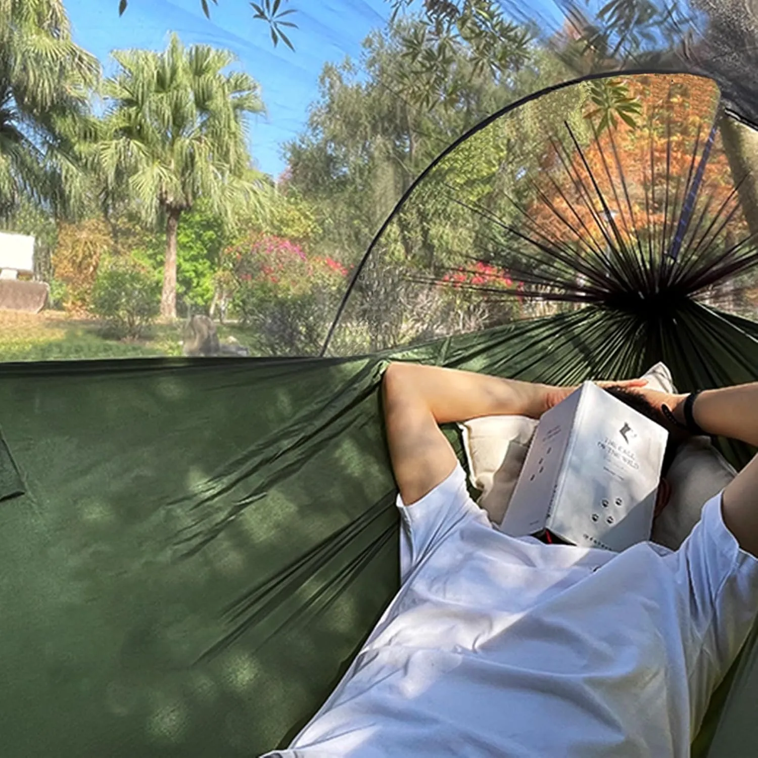 Double Sleeping Camping Hammock WithMosquito Net, Lightweight Hammock for Outdoor Travel BackpackingAnd (1, 3-in-1)