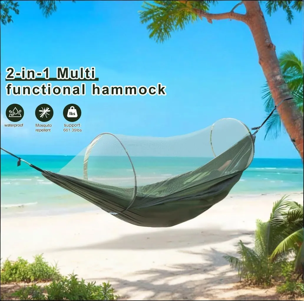 Double Sleeping Camping Hammock WithMosquito Net, Lightweight Hammock for Outdoor Travel BackpackingAnd (1, 3-in-1)