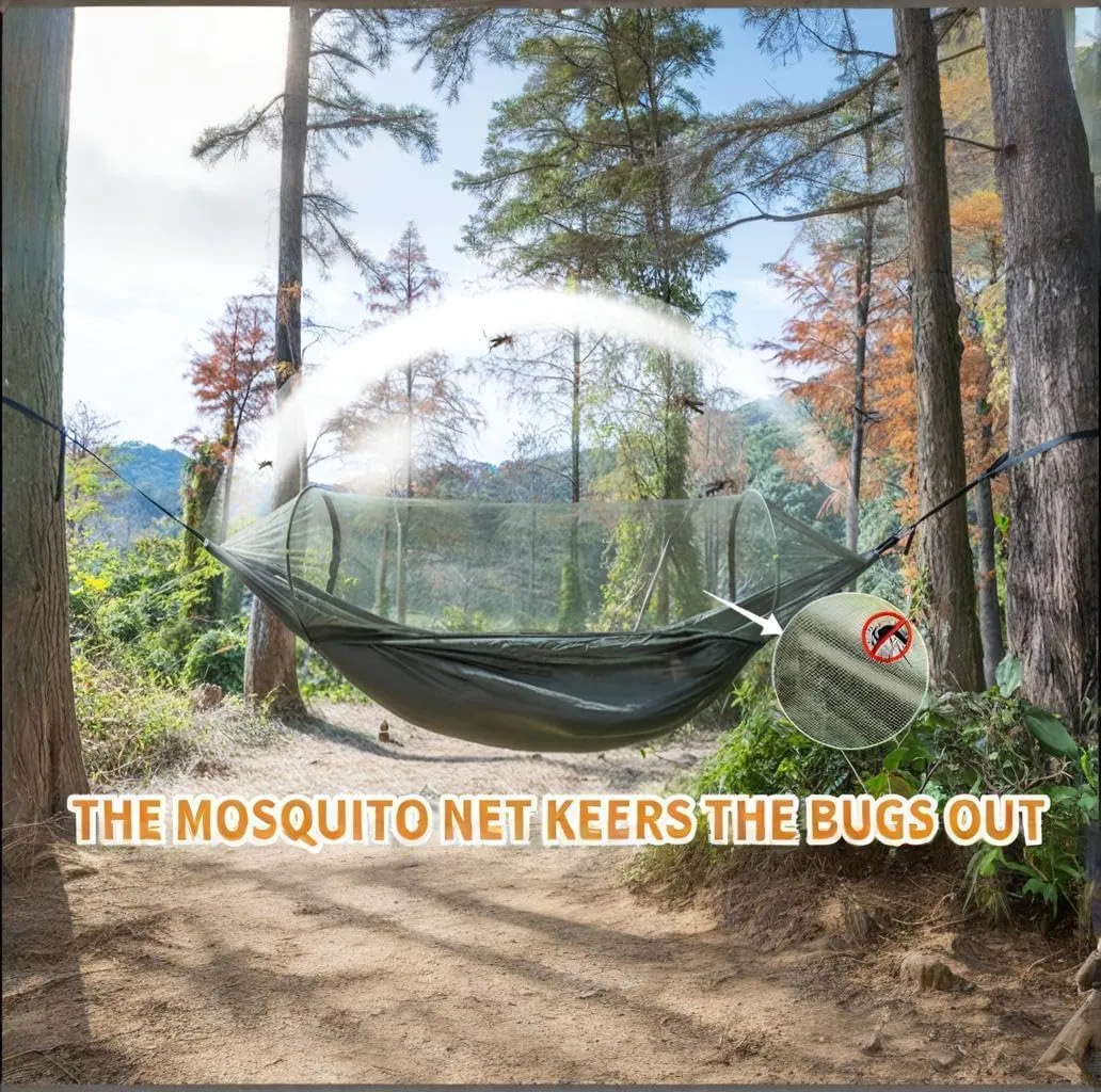 Double Sleeping Camping Hammock WithMosquito Net, Lightweight Hammock for Outdoor Travel BackpackingAnd (1, 3-in-1)