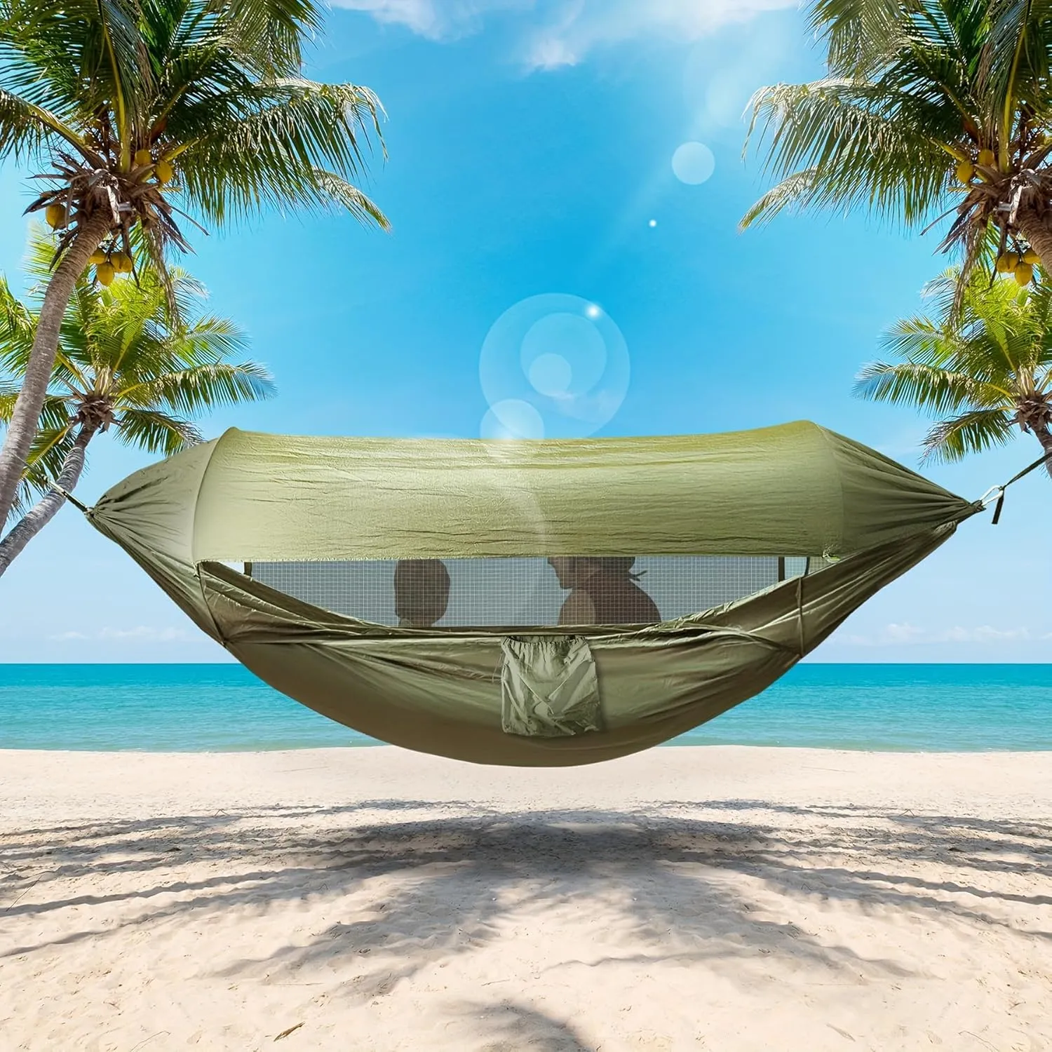 Double Sleeping Camping Hammock WithMosquito Net, Lightweight Hammock for Outdoor Travel BackpackingAnd (1, 3-in-1)