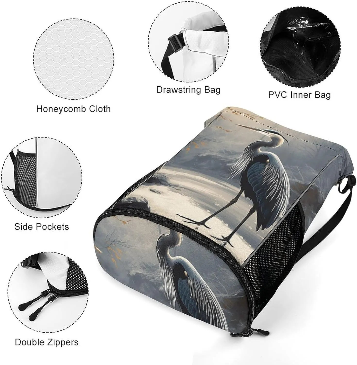 Drawstring Backpack Sport Gym Hand Drawn Bird Sackpack Bag With Side Pocket Resistant Sackpack for Women Men