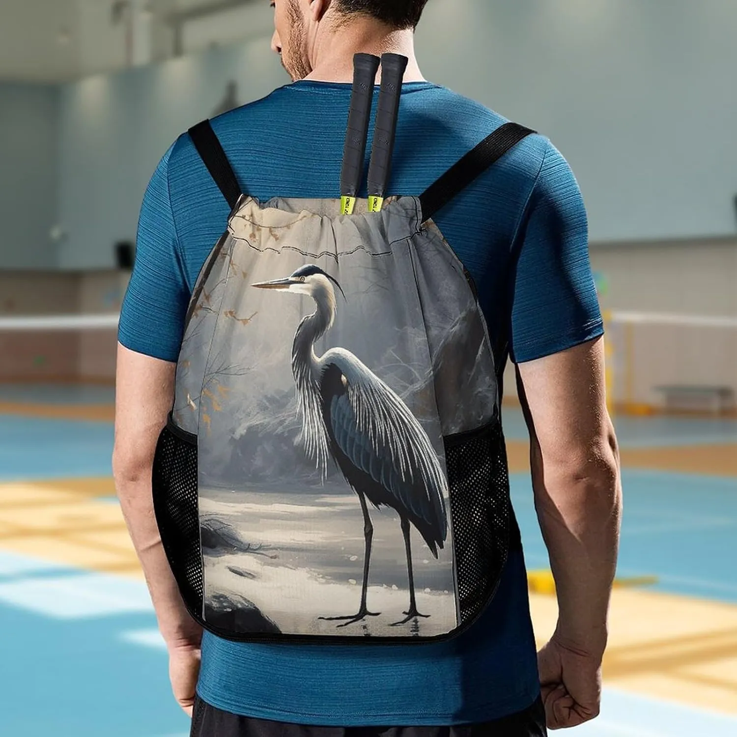 Drawstring Backpack Sport Gym Hand Drawn Bird Sackpack Bag With Side Pocket Resistant Sackpack for Women Men