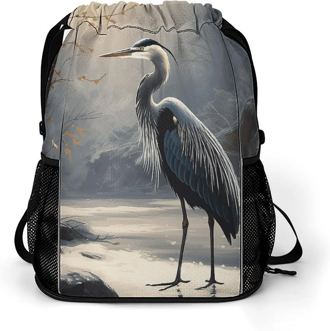 Drawstring Backpack Sport Gym Hand Drawn Bird Sackpack Bag With Side Pocket Resistant Sackpack for Women Men
