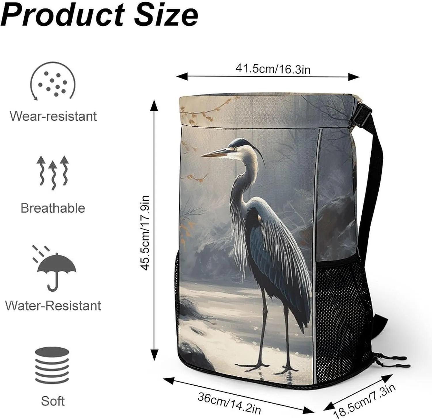 Drawstring Backpack Sport Gym Hand Drawn Bird Sackpack Bag With Side Pocket Resistant Sackpack for Women Men