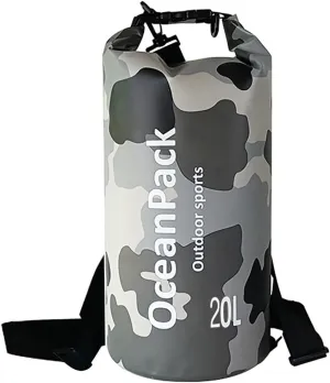 Dry Bag Waterproof for Women, 5L/10L/20L Roll Top Lightweight Dry Storage Bag Backpack for Travel, Swimming, Boating, Kayaking, Camping & Beach (GRAY CAMO, 20L)