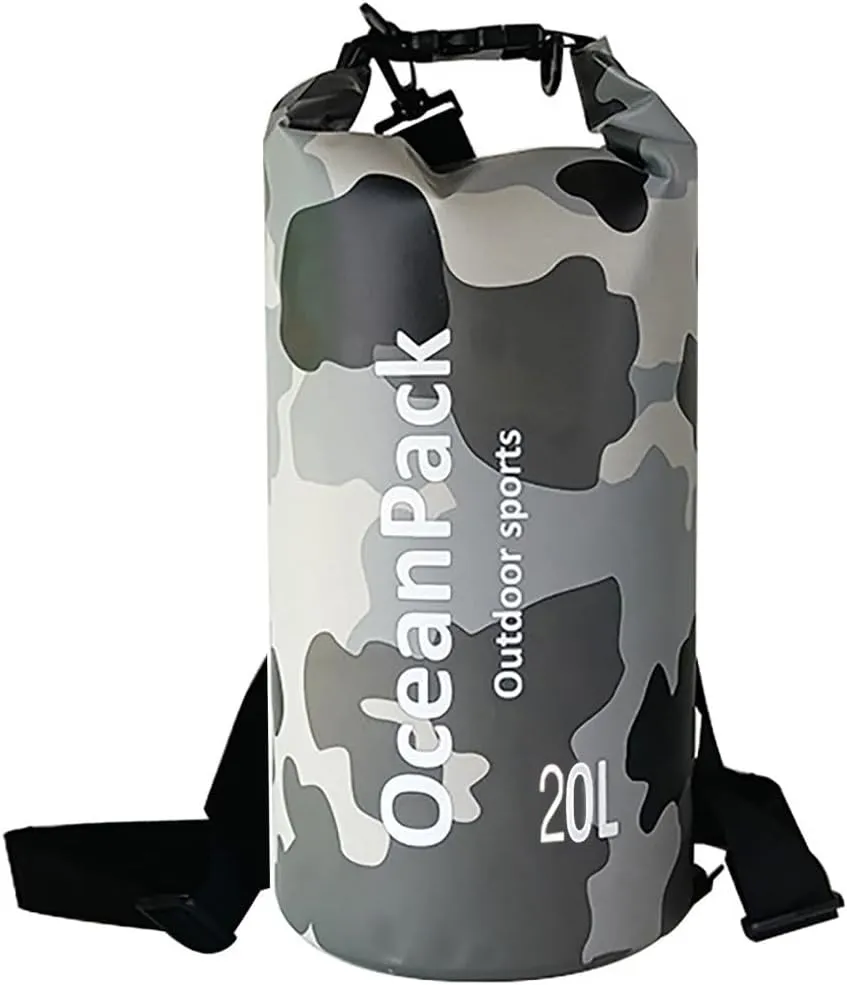Dry Bag Waterproof for Women, 5L/10L/20L Roll Top Lightweight Dry Storage Bag Backpack for Travel, Swimming, Boating, Kayaking, Camping & Beach (GRAY CAMO, 20L)