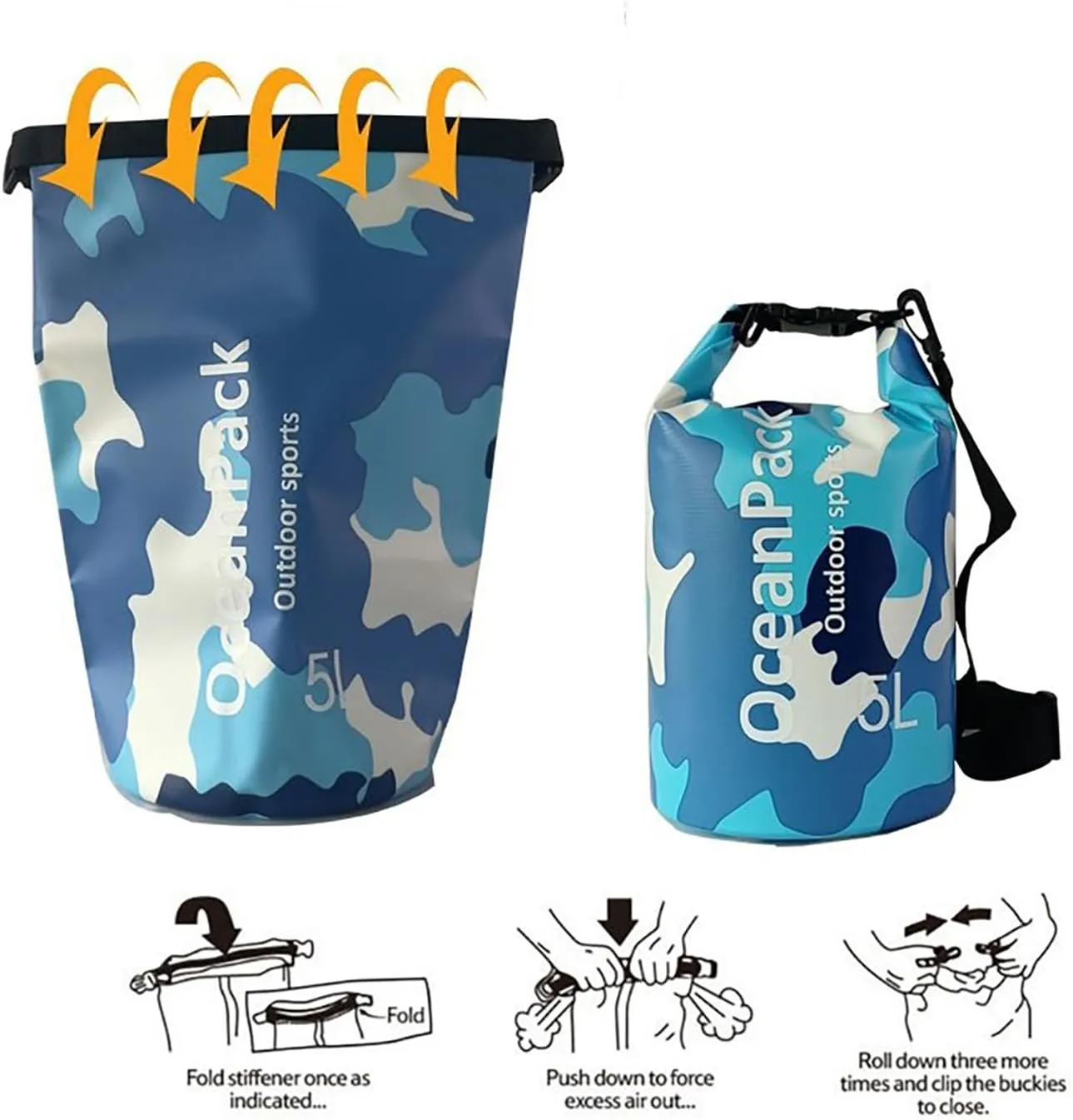 Dry Bag Waterproof for Women, 5L/10L/20L Roll Top Lightweight Dry Storage Bag Backpack for Travel, Swimming, Boating, Kayaking, Camping & Beach (GRAY CAMO, 20L)
