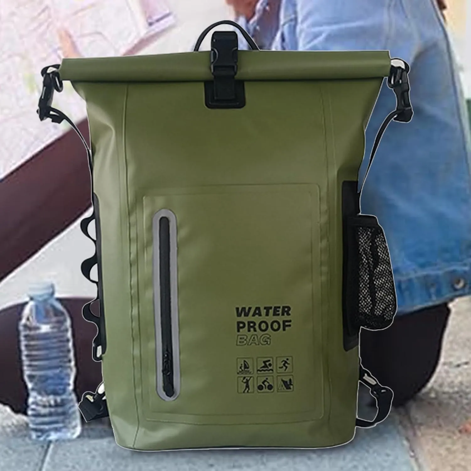 Dry Bags, Comfortable Versatile for Outdoor, Waterproof Dry Bag - Roll Top Waterproof Backpack Sack, Dry Bag for Kayaking, Beach, Rafting (Army Green)