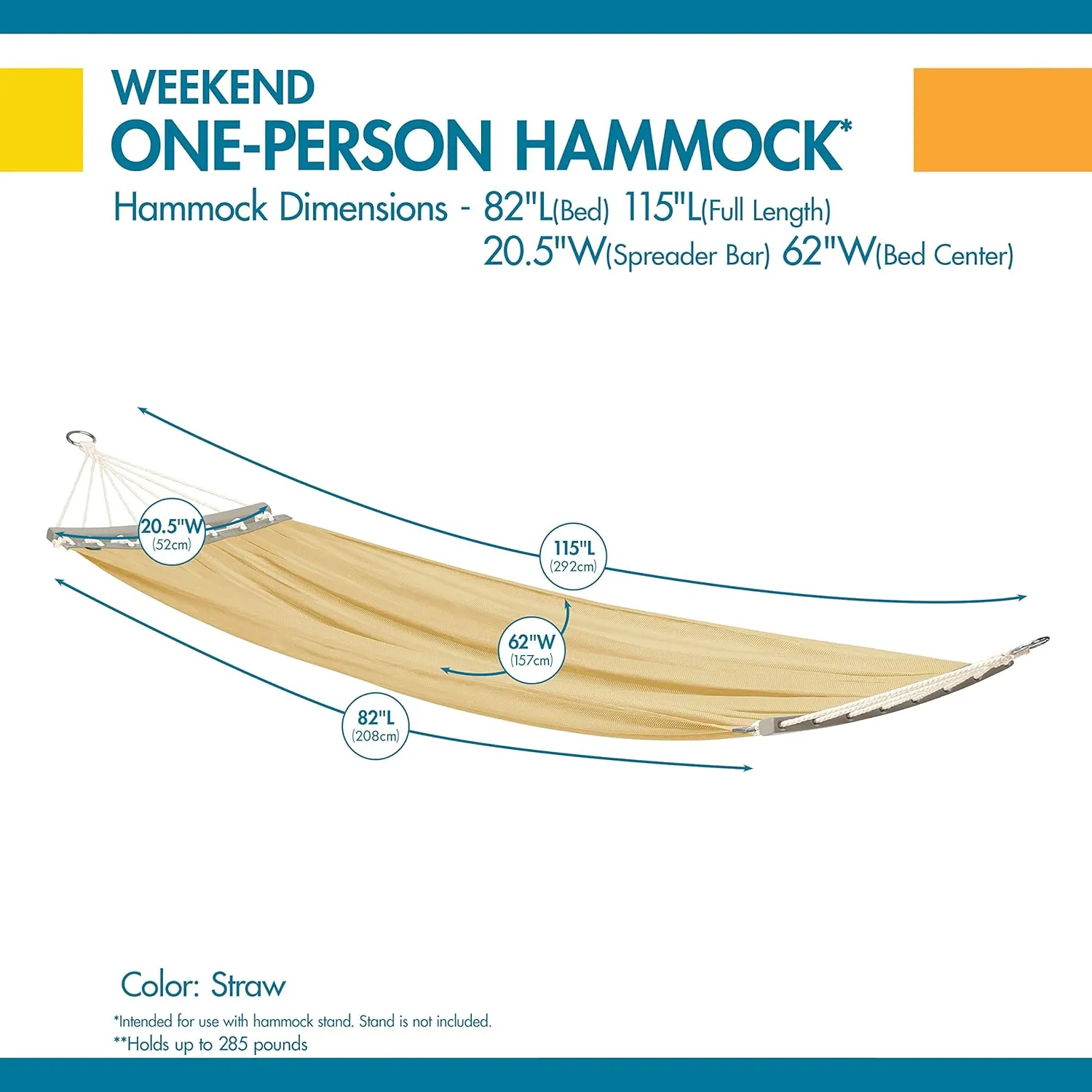 Duck Covers Weekend Mesh One-Person Travel Hammock, 82 x 62 Inch, Straw