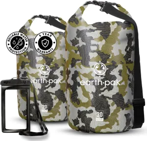 Earth Pak Waterproof Dry Bag - Roll Top Waterproof Backpack Sack (20L Camo & 30L Camo)