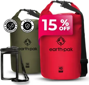 Earth Pak Waterproof Dry Bag - Roll Top Waterproof Backpack Sack (Red 40L & Green 30L)