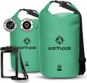 Earth Pak Waterproof Dry Bag - Roll Top Waterproof Backpack Seafoam Green 5L & 20L