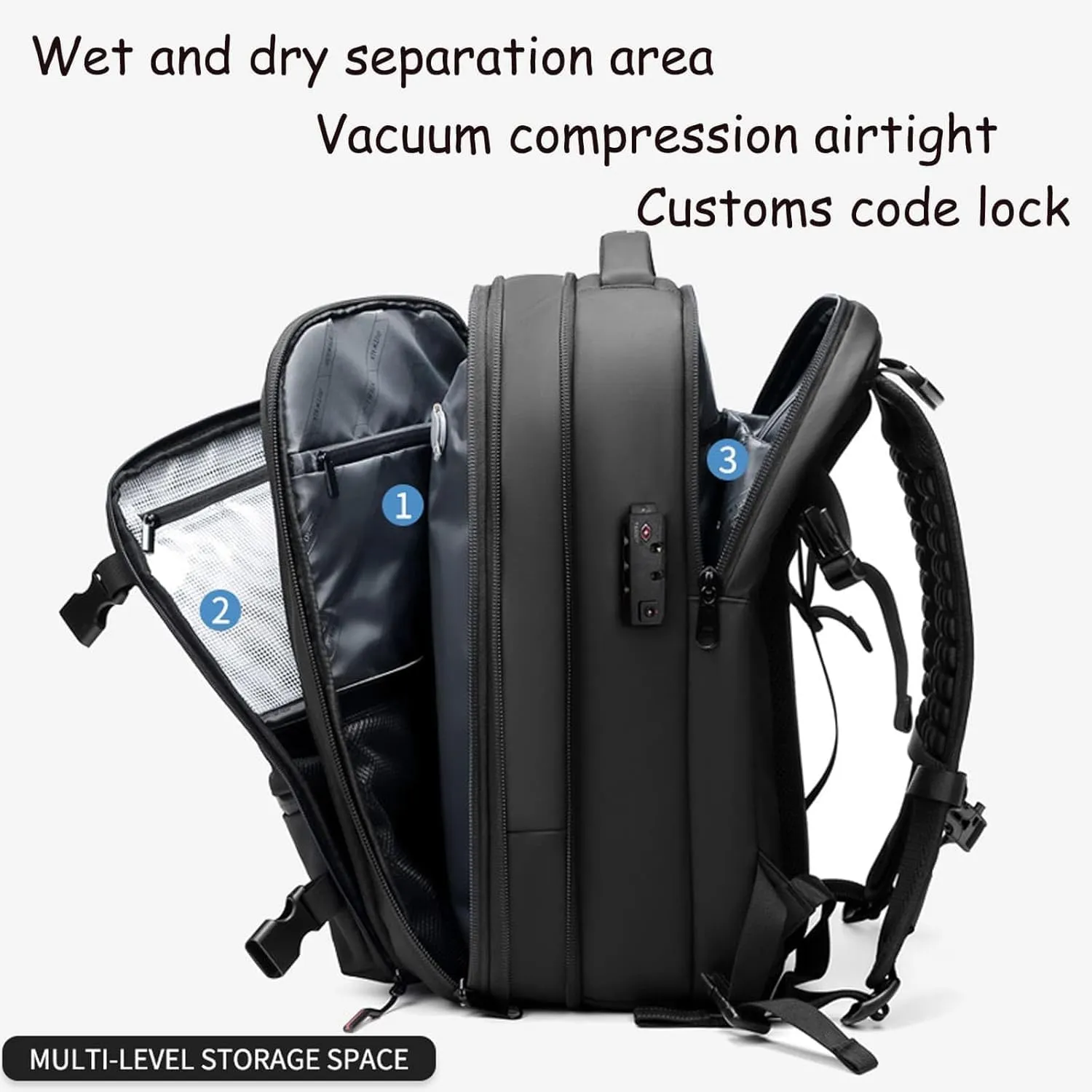 Easy Vac Pack Backpack, Easyvacpack usa Carry on, Vacuum Compression System Expands Capacity to 60L, Easy to Take on Plane (Gray (without air pump))