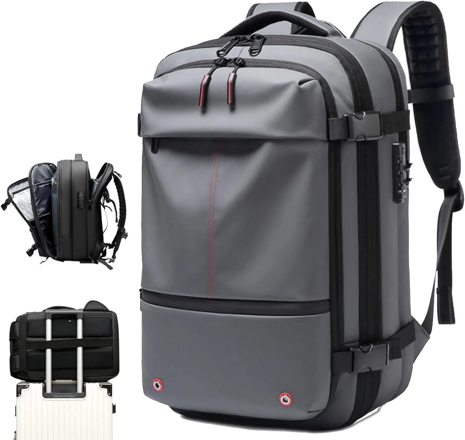 Easy Vac Pack Backpack, Easyvacpack usa Carry on, Vacuum Compression System Expands Capacity to 60L, Easy to Take on Plane (Gray (without air pump))