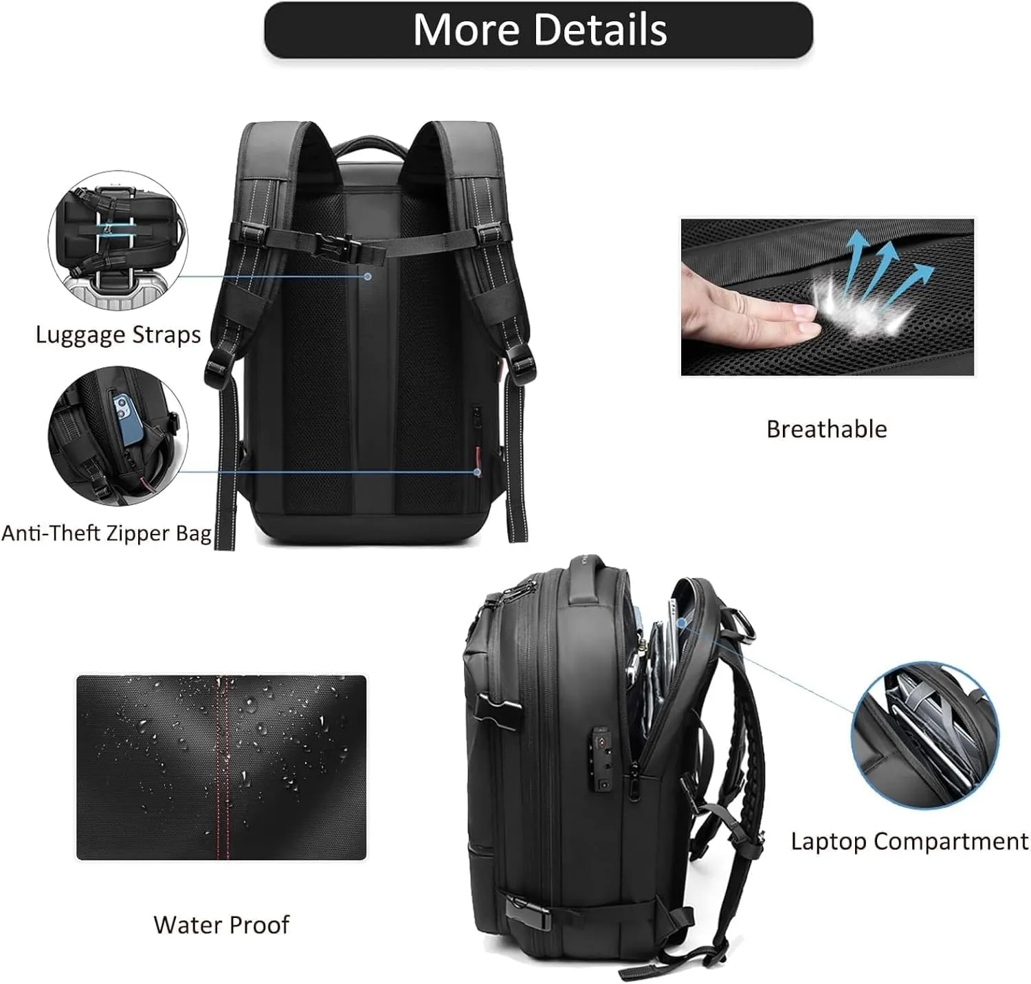 Easy Vac Pack Backpack, Easyvacpack usa Carry on, Vacuum Compression System Expands Capacity to 60L, Easy to Take on Plane (Gray (without air pump))