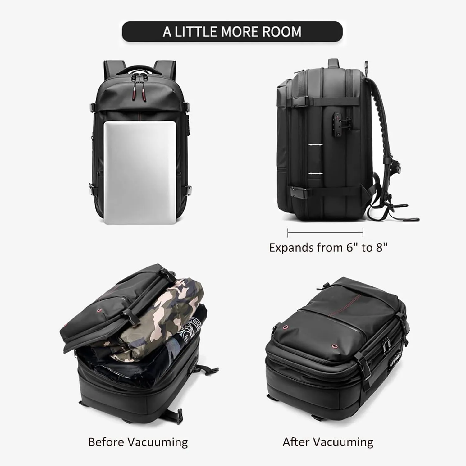 Easy Vac Pack Backpack, Easyvacpack usa Carry on, Vacuum Compression System Expands Capacity to 60L, Easy to Take on Plane (Gray (without air pump))