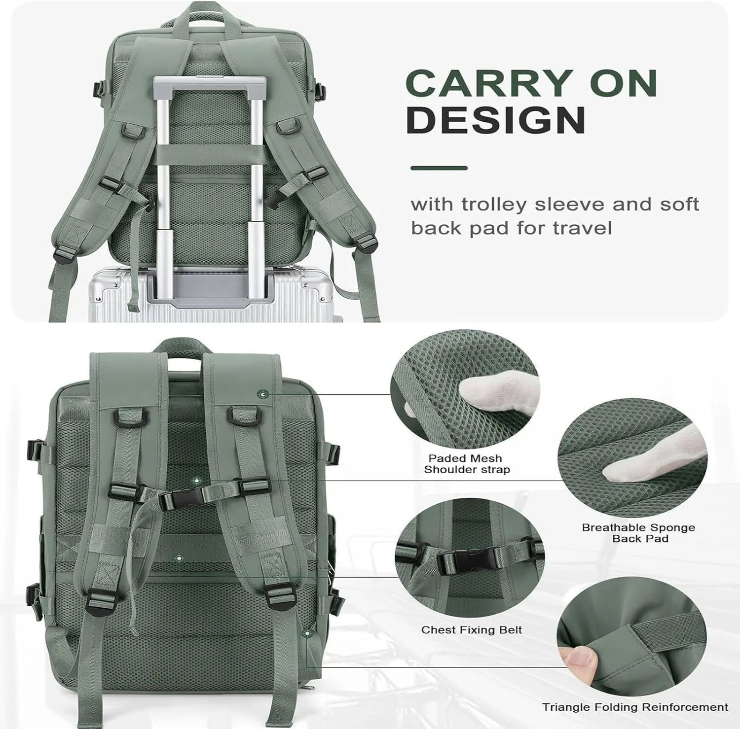 Easypacker Travel Backpack, Waterproof with Shoe Compartment & USB Hole, 180° Open and Expandable Design (Green)