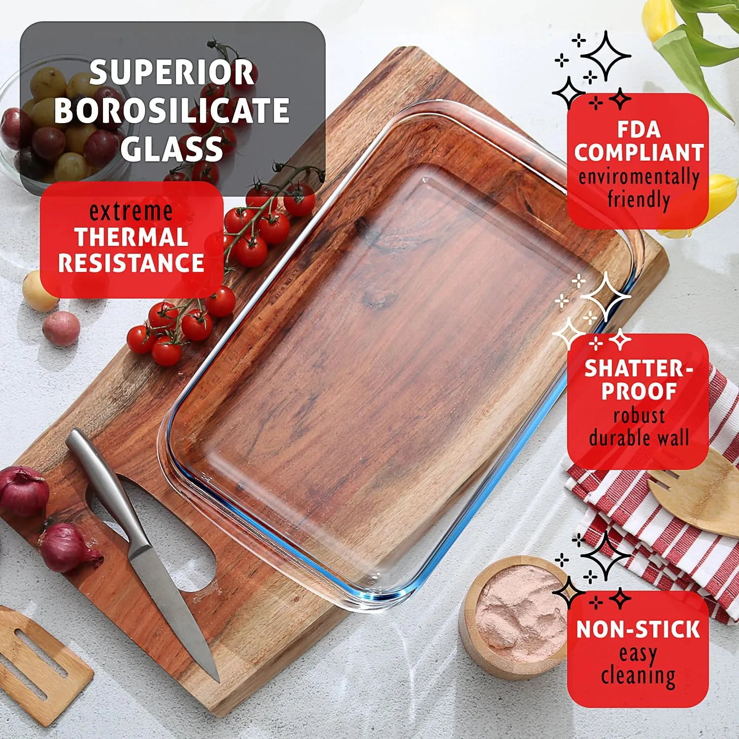 Eatex 8-Piece Deep Glass Casserole Dishes for Oven with Plastic Lids, Glass Baking Dishes for Oven, Rectangular Bakeware for Lasagna, Cooking, Leftovers, Kitchen, Freezer to Oven Dishwasher Safe