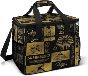 Egyptian Gold Hieroglyphs Symbols Cooler Bag, Collapsible Soft Sided Cooler, Large Leakproof Camping Cooler, Portable Travel Cooler for Camping, Road Trips