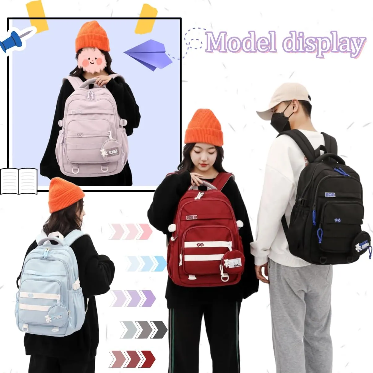 EKUIZAI Large Capacity Backpack for Girls Elementary School bag Middle School Bookbag for Teen Girls-Boys
