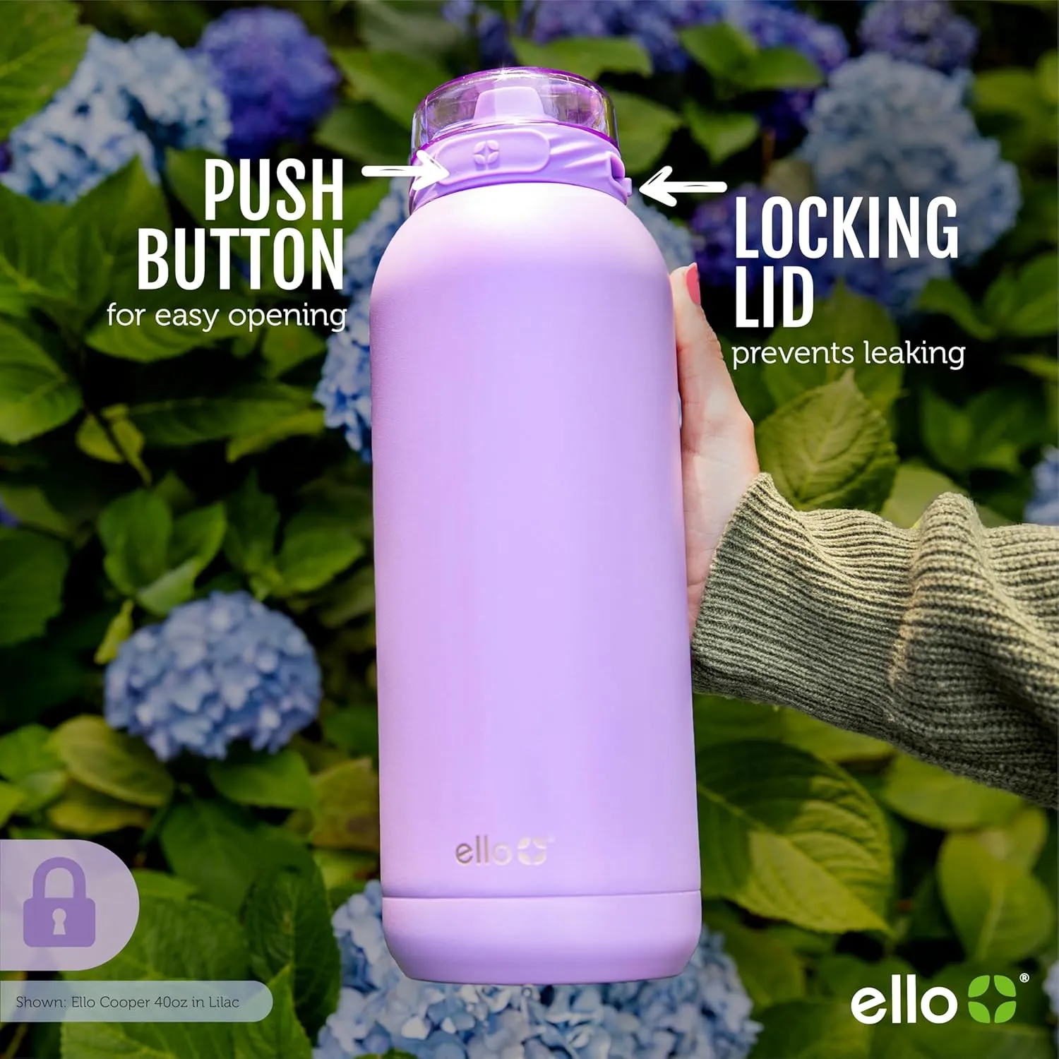 Ello Cooper 40oz Stainless Steel Water Bottle with Straw and Carry Handle, Double Walled and Vacuum Insulated Metal, Leak Proof Locking Lid with Soft Silicone Spout, Reusable, BPA Free, Bubblegum