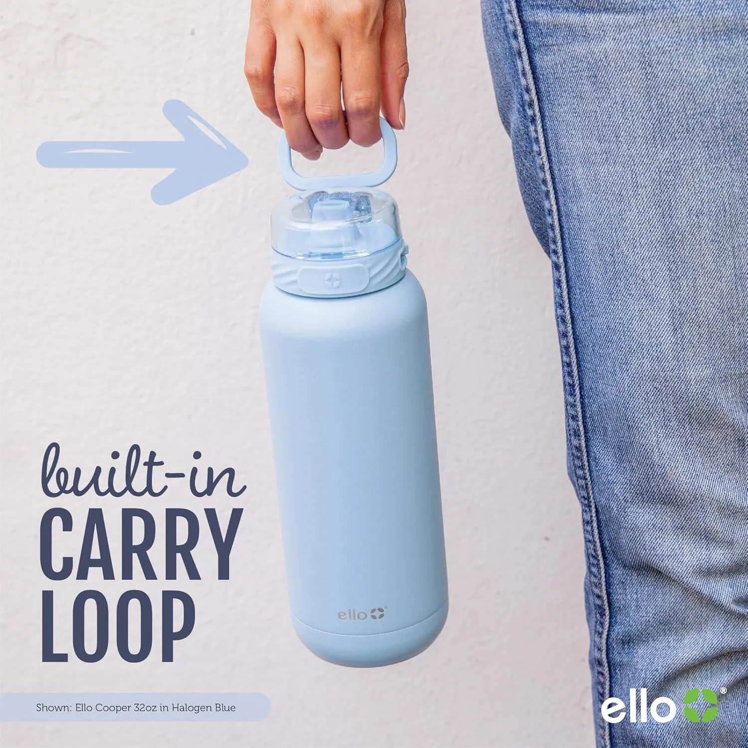 Ello Cooper 40oz Stainless Steel Water Bottle with Straw and Carry Handle, Double Walled and Vacuum Insulated Metal, Leak Proof Locking Lid with Soft Silicone Spout, Reusable, BPA Free, Bubblegum