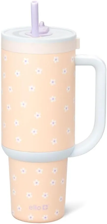 Ello Oasis Tumbler with Handle & Retracting Straw | Reusable Insulated Stainless Steel Cup 100% Leakproof, Gifts for Teens Women Men | Keeps cold for 24 Hours, 40oz 30oz Cup Holder Friendly