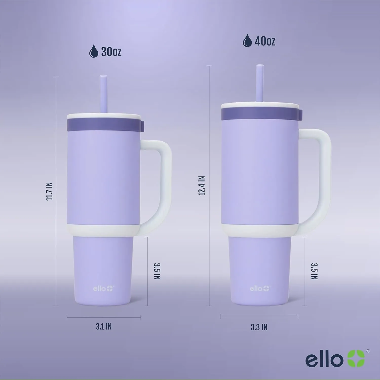 Ello Oasis Tumbler with Handle & Retracting Straw | Reusable Insulated Stainless Steel Cup 100% Leakproof, Gifts for Teens Women Men | Keeps cold for 24 Hours, 40oz 30oz Cup Holder Friendly