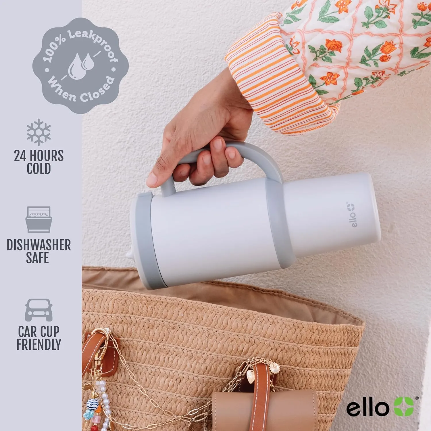 Ello Oasis Tumbler with Handle & Retracting Straw | Reusable Insulated Stainless Steel Cup 100% Leakproof, Gifts for Teens Women Men | Keeps cold for 24 Hours, 40oz 30oz Cup Holder Friendly