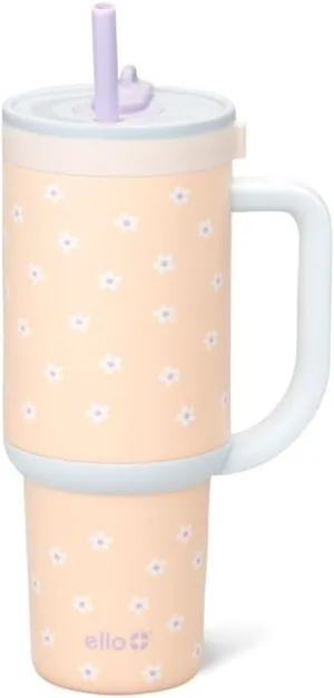 Ello Oasis Tumbler with Handle & Retracting Straw | Reusable Insulated Stainless Steel Cup 100% Leakproof, Gifts for Teens Women Men | Keeps cold for 24 Hours, 40oz 30oz Cup Holder Friendly