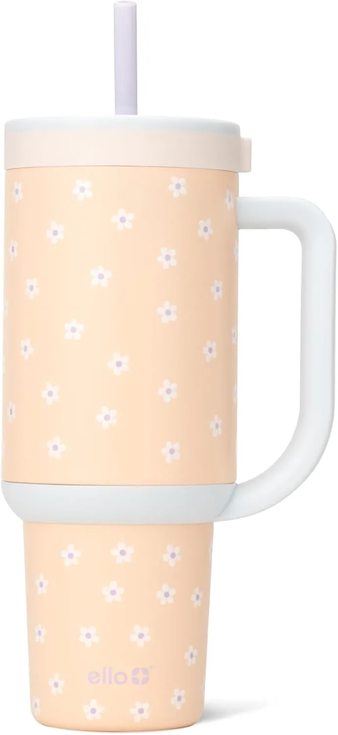 Ello Oasis Tumbler with Handle & Retracting Straw | Reusable Insulated Stainless Steel Cup 100% Leakproof, Gifts for Teens Women Men | Keeps cold for 24 Hours, 40oz 30oz Cup Holder Friendly