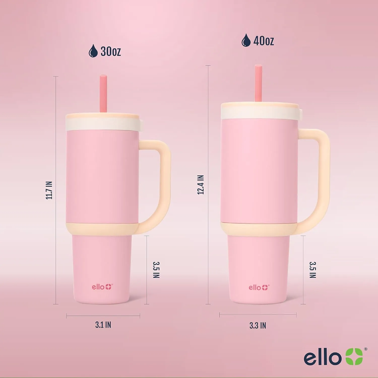 Ello Oasis Tumbler with Handle & Retracting Straw | Reusable Insulated Stainless Steel Cup 100% Leakproof, Gifts for Teens Women Men | Keeps cold for 24 Hours, 40oz 30oz Cup Holder Friendly